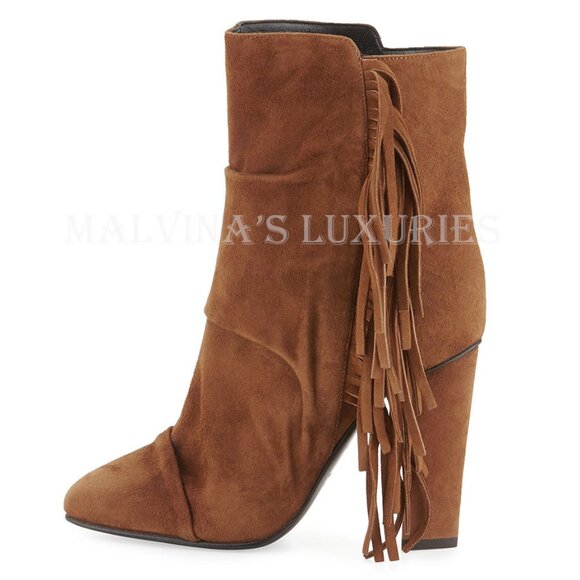 GIUSEPPE ZANOTTI BOOTS ALABAMA ANKLE BOOTIES FRINGE SUEDE LEATHER - Picture 4 of 14